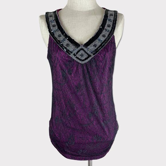 Maurices Tops - Maurices Womens Size 0 Sleeveless Blouse Top Beaded Purple V Neck